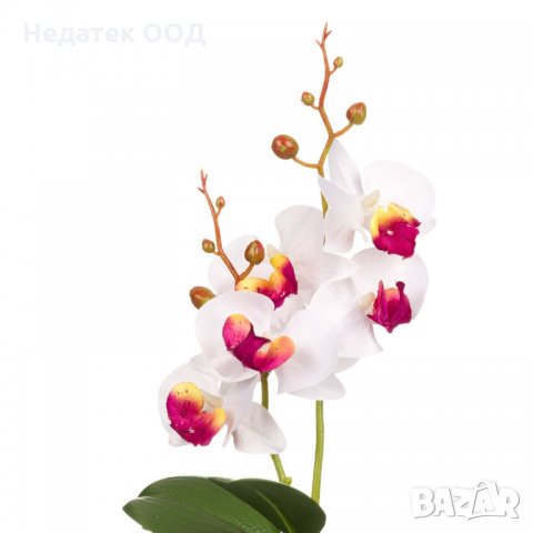 Изкуствена декоративна орхидея в саксия, 31 см, бяла/лилава, снимка 2 - Изкуствени цветя - 35569976