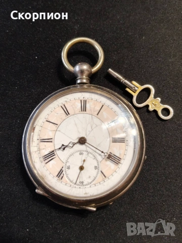 Швейцарски джобен часовник с посребрени капаци 1905г. с ключе - 10 РУБИНА - ПРОМОЦИЯ, снимка 9 - Джобни - 51777742