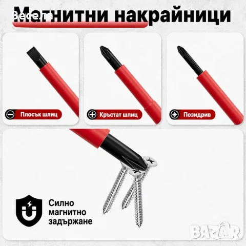 Професионален комплект 11 изолирани отвертки с магнитни върхове и куфар – CR-V стомана, снимка 3 - Отвертки - 56071987
