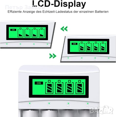 LCD бяло зарядно устройство за акумулаторни батерии за NiMH, снимка 5 - Друга електроника - 42466953