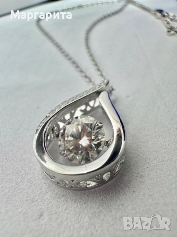 Сребърно колие с мойсанит (диамант) 1 карат , снимка 8 - Колиета, медальони, синджири - 51941708