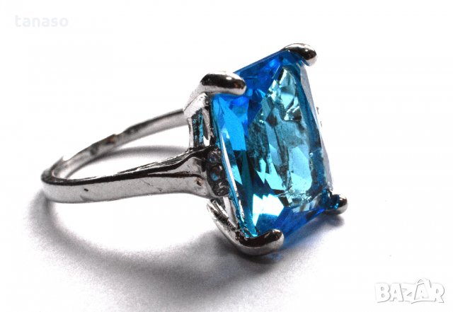 Пръстен с аквамарин, родиево покритие, размер 60, снимка 5 - Пръстени - 25820718