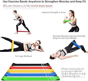 Фитнес ластици за тренировка спорт йога пилатес 5 бр с различен опън, снимка 2 - Фитнес уреди - 50893627