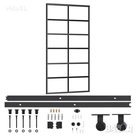 vidaXL Плъзгаща се врата с механизъм ESG стъкло и алуминий 102x205 см（SKU: 3081961）