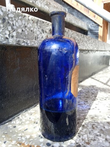 Уникално старо шише,син кобалт,канелево масло, снимка 7 - Антикварни и старинни предмети - 35625863