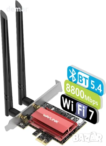 WAVLINK WiFi 7 PCIe мрежова карта BE8800, трибандов BE200 безжичен адаптер с Bluetooth 5.4, снимка 1 - Мрежови адаптери - 47449679