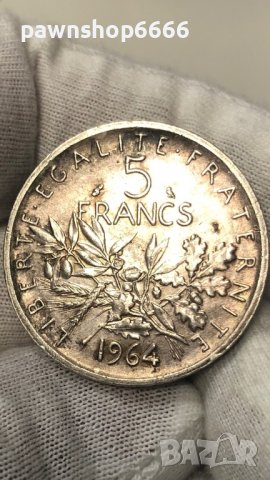 3 броя сребърни монети Франция 5 франка, 1962/1964/1965г, снимка 6 - Нумизматика и бонистика - 40128345