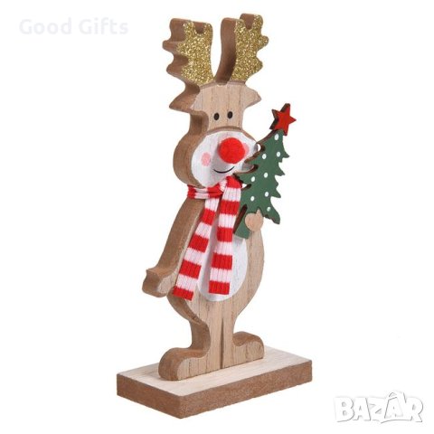3 броя Дървени коледни фигурки за Коледна украса, Дядо Коледа, Снежен човвек и Елен, снимка 5 - Декорация за дома - 42704460
