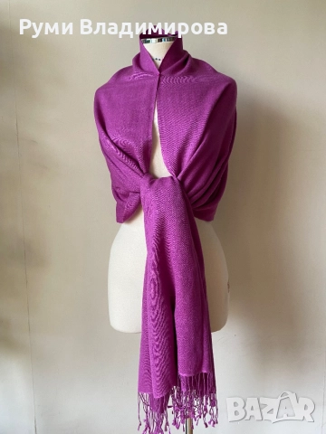 Лилав шал от 100 % кашмир, коприна/ различни видове, снимка 4 - Шалове - 43037801