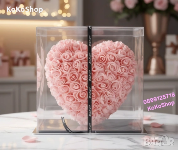 Сърце от рози в луксозна кутия с панделка– романтичен подарък, снимка 4 - Декорация за дома - 53153589