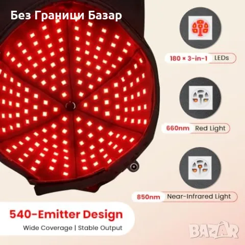 Нова LED шапка за коса с червена и инфрачервена светлина светлинна терапия на скалп 540 LED, снимка 4 - Други - 55825792