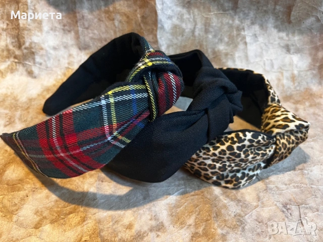  диадеми с възел черна  леопардова червено каре Диадема от плат Ръчна изработка  , снимка 5 - Аксесоари за коса - 53038552