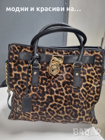 Чанта Michael Kors Rare Hamilton Traveler Leopard Calf Hair Satchel, снимка 2 - Чанти - 52354527