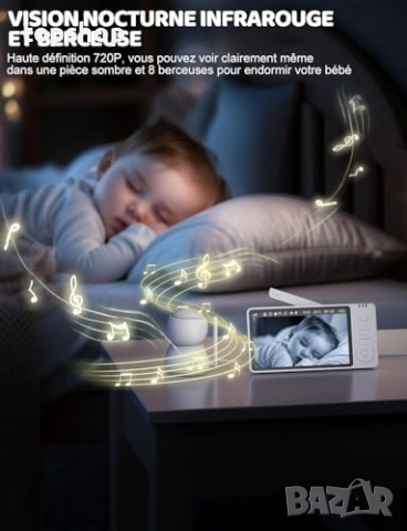 Нов OBVHNUA Бебефон 5 инча 720P IPS HD  цифрово увеличение двупосочен аудио VOX режим нощно виждане , снимка 4 - Бебефони - 52921890