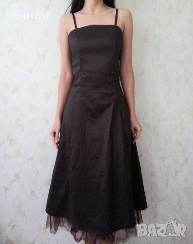 Официална елегантна дълга дамска рокля в кафяв цвят р-р S, снимка 2 - Рокли - 42814977