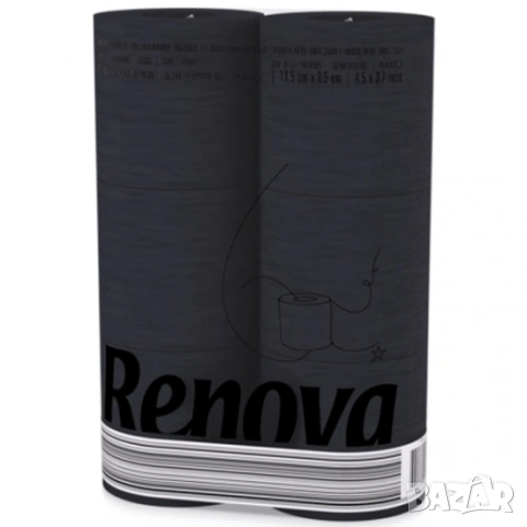 Ренова черна тоалетна хартия Renova black toilet paper 6 ролки 