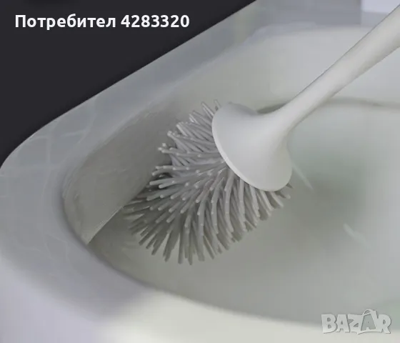 Тоалетна силиконова четка с двойна поставка в бяло и сиво, снимка 3 - Други - 47856954