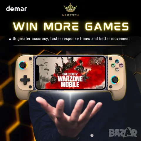 MAJESTECH Контролер за мобилни игри за iPhone/Android, RGB Hall Joystick, снимка 2 - Други игри и конзоли - 49526216