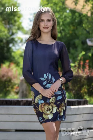 Елегантна рокля "Мистична градина" с шифонени ръкави арт.1457, снимка 2 - Рокли - 55822114