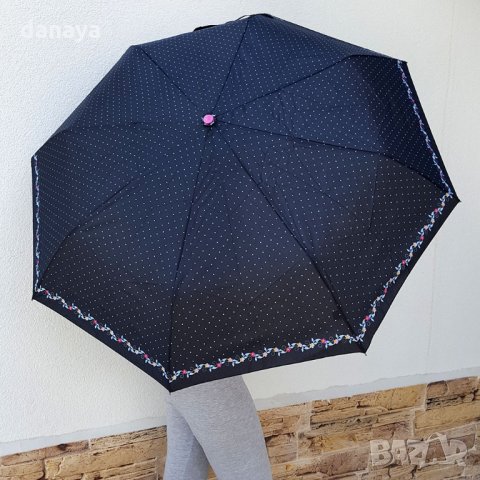 1538 Дамски автоматичен чадър за дъжд на точки с цветя двоен автомат 96см, снимка 3 - Други - 29255414