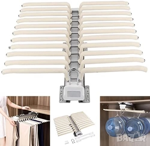 Телескопична Закачалка/ Органайзер за Панталони, изтегляща се, горен монтаж Ybaymy, снимка 9 - Закачалки - 52132245