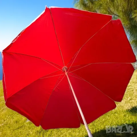 Градински чадър, осмоъгълен, чупещ, червен, 240 см, снимка 2 - Градински мебели, декорация  - 49465660