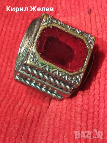 СТАРИНЕН БРОНЗОВ ОРНАМЕНТИРАН ПРЪСТЕН с ЧЕРВЕН КАТАЛИН МАЙСТОРСКА РЪЧНА ИЗРАБОТКА 16738, снимка 3 - Антикварни и старинни предмети - 36393672