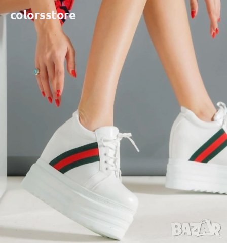 Кецове на платформа - бяло, червено и зелено - SJN56, снимка 2 - Кецове - 34001172