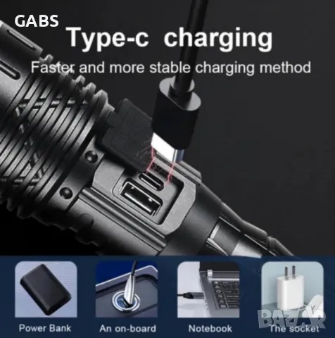 Мощен LED фенер JMK малък,USB зареждане с дисплей за заряда на батерията, снимка 10 - Екипировка - 49252068