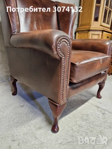 Кресло в стил Честърфийлд (естествена кожа), снимка 3 - Дивани и мека мебел - 49668061