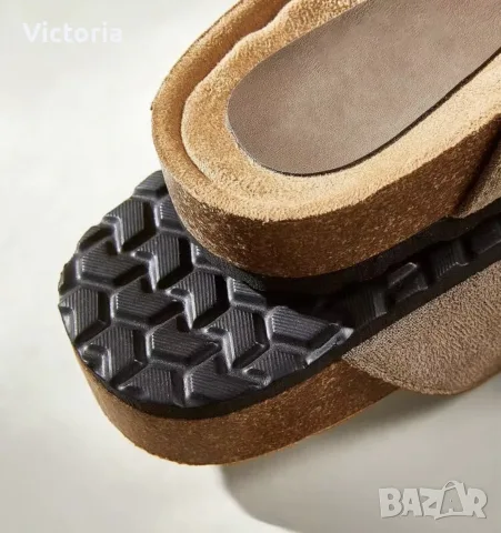 Дамски/Унисекс велурени чехли сабо (стил Birkenstock), Размер 39, снимка 3 - Чехли - 55950194
