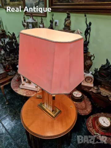 Уникална рядка антикварна немска дизайнерска настолна лампа от масивен месинг и кристал , снимка 5 - Настолни лампи - 48418130