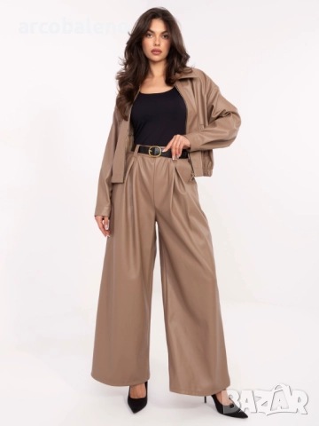 Дамски кожени панталони с плисета и колан, 5цвята , снимка 14 - Панталони - 52160814