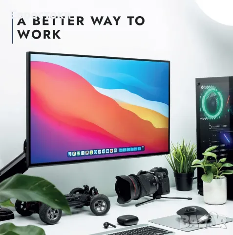 Invision MX200 Стойка за единичен монитор за бюро с рамо  за екрани от 19 до 32 инча - VESA 75 , снимка 5 - Монитори - 47584079