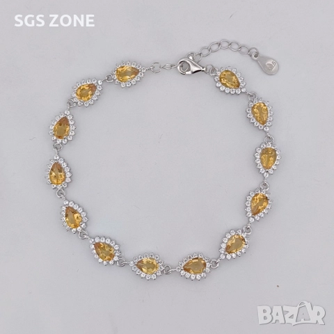 сребърна гривна с естествен цитрин, снимка 8 - Гривни - 52697107