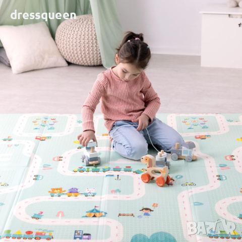 4133 Сгъваемо детско килимче за игра, топлоизолиращо 180x200x1cm Жираф и Писта с ВЛАКЧЕТА, снимка 6 - Други - 44615661