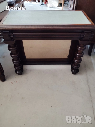 Старинно бюро с кожен плот, снимка 2 - Бюра - 52153343