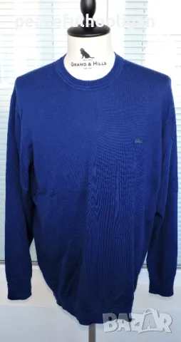 Lacoste Men`s Blue Round Neck Pure New Wool - прекрасен мъжки пуловер размер XL/2XL, снимка 1 - Пуловери - 48455443