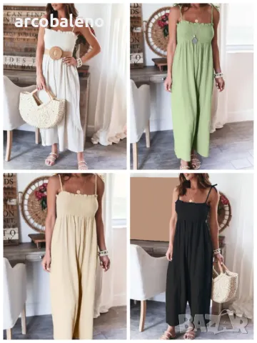 Едноцветен дамски гащеризон без ръкави с висока талия, 4цвята 