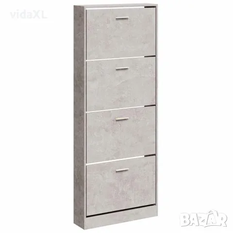 vidaXL Шкаф за обувки, бетонно сив, 59x17x150 см, инженерно дърво