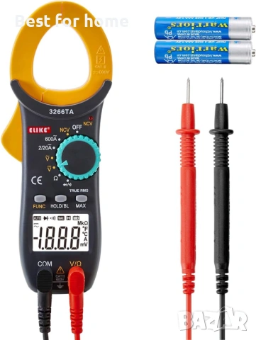 ELIKE Цифров мултицет, амперметър, волтметър, клещи, тестер за напрежение с True RMS, NCV, AC/DC