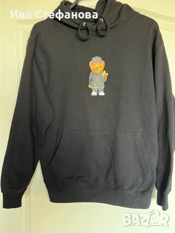 Спортна памук памучна черна ватирана блуза суичър суитшърт с качулка с мече, снимка 3 - Блузи с дълъг ръкав и пуловери - 51779389