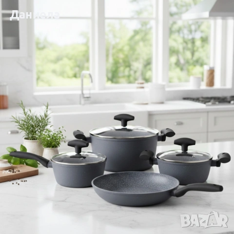 Комплект от 7 части тенджери и тиган Michelino , снимка 3 - Съдове за готвене - 53237990