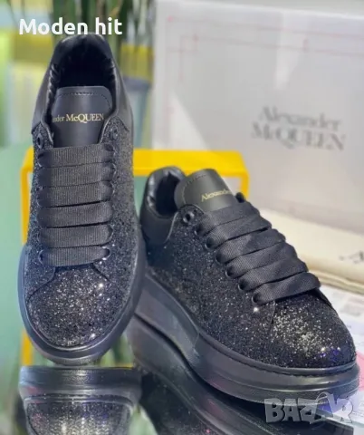 Alexander McQueen дамски сникърси черен брокат висок клас реплика, снимка 1