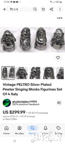 Фигура,маркирана,Италия,монах пеещ,винтидж,Italy, Pewter, снимка 2 - Антикварни и старинни предмети - 48489728