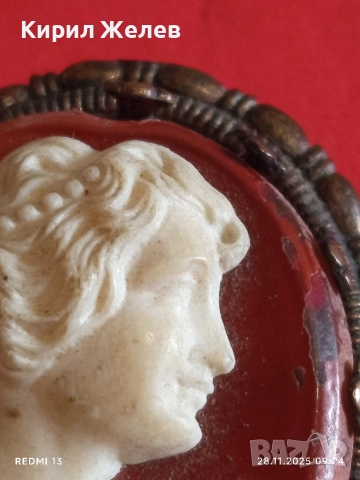 Винтидж Викториански стил КАМЕЯ с СЕДЕФ прекрасна бронзова стар пендант 49535, снимка 6 - Антикварни и старинни предмети - 52569668