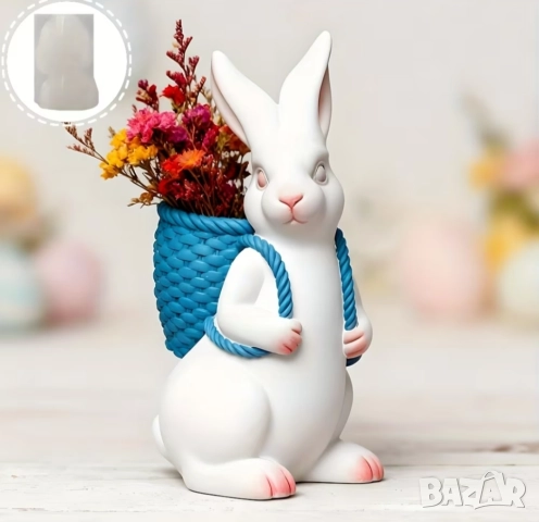 Силиконов молд кашпа заек с кош, снимка 2 - Форми - 52529783