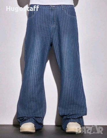 Нови baggy дънки райета сини Casual Loose Fit Jeans панталони карго Л/34