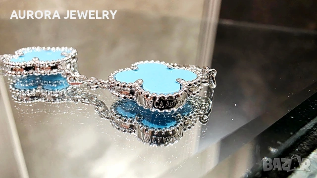 Van Cleef & Arpels VCA Silver Turquoise 5 Motifs Vintage Alhambra Дамска Гривна, снимка 6 - Гривни - 53373754
