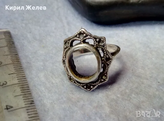 СТАР АЖУРЕН РетроАРТ СРЕБЪРЕН ПРЪСТЕН СРЕБРО 925 с ГНЕЗДА За ИНКРУСТИРАНЕ на СКЪПОЦЕННИ КАМЪНИ 41693, снимка 8 - Пръстени - 50023452